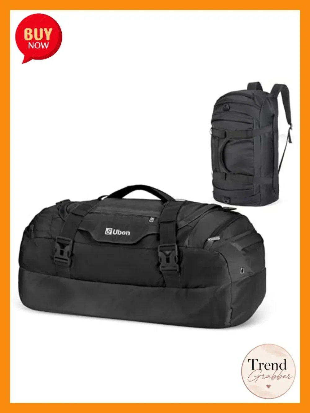 Convertible Duffel Backpack Weekender Gym Bag with Shoe Compartment, 45L, Nylon
